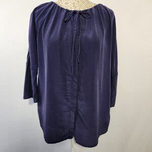 Calypso St Barth Women's Size XS Blue 100% Silk Button Up Tie Front Blouse Top